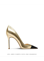 Golden high heels for women, new style, with pointed, slender heels,small fragrant style,color blocking, sexy banquet high heels