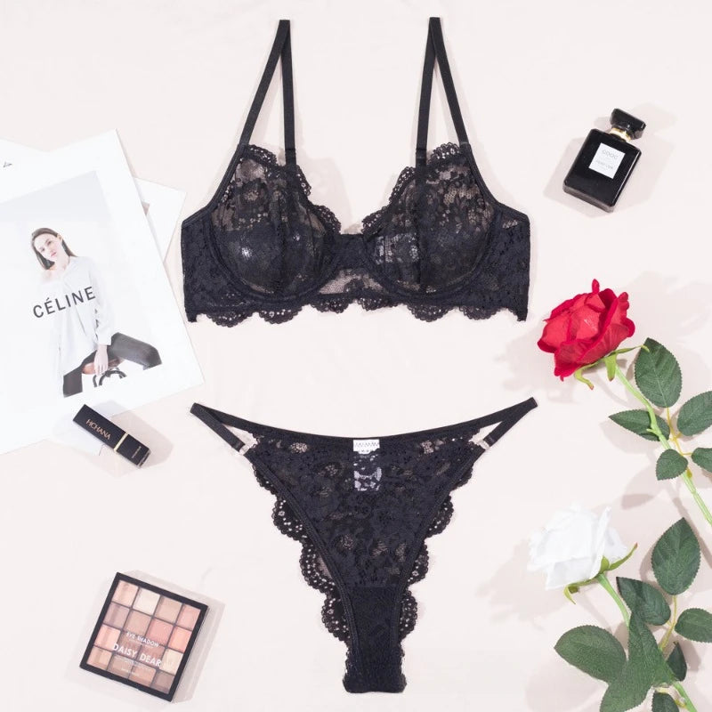 Tornova Sexy Lace Lingerie Suit for Women Mesh See-through Sexy Interesting Lingerie Two-Piece Ladies Body Shaping Underwear Set