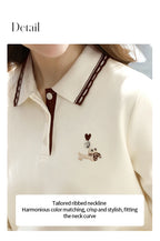 I BELIEVE YOU Polo Neck Long Sleeved T-shirt for Women Autumn 2025 Apricot Casual Tees Contrast Color Embroidery Top 2253016181