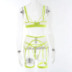 Sexy Lingerie Set Women Transparent Lace Neon Mesh with Seamless Bra and Panty Ultra Hot Erotic Garter Belt