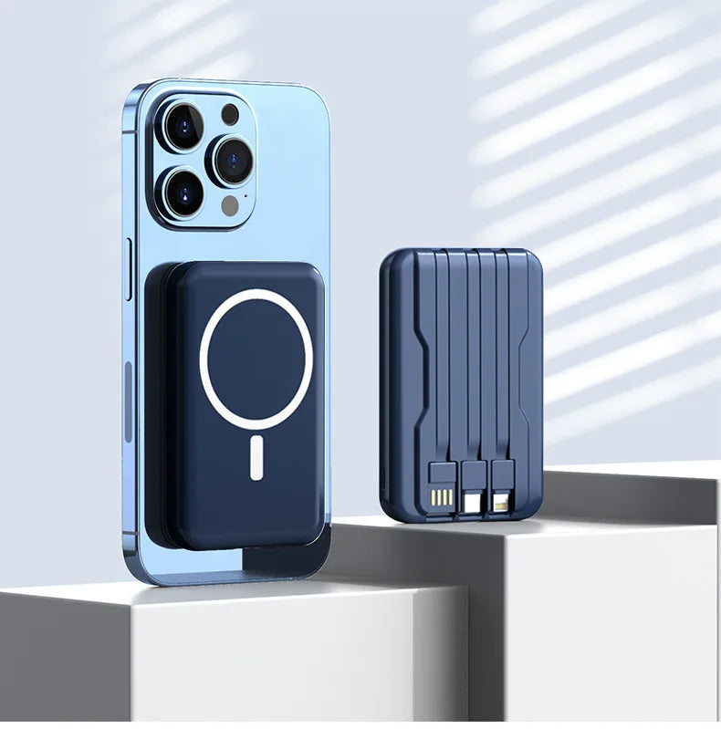 New LaunchMagnetic Wireless Fast Charging Power Bank Built-in Cable Mini Compact Portable External Battery Pack for Cell Phones