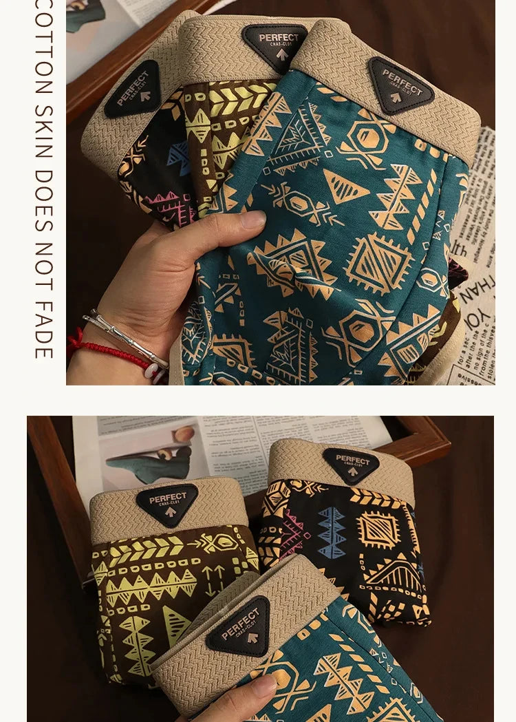 Retro Ethnic Style Men's Boxer Comfortable Briefs Design Vintage Print Elastic Underwear for Man Lingerie Mid Waist Underpants