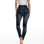 High Waist Faux Denim Jean Leggings Slim Elastic Seamless Skinny Pencil Pant Summer Female Workout Fashion Denim Jeans Leggings