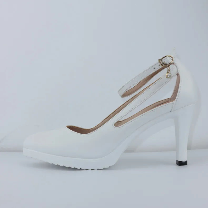 8cm 11cm Size 32-43 Ankle Buckle Red White Wedding Shoes Bride Platform Pumps 2026 Fall Shallow High Heels Shoes Model Party