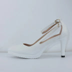 8cm 11cm Size 32-43 Ankle Buckle Red White Wedding Shoes Bride Platform Pumps 2026 Fall Shallow High Heels Shoes Model Party