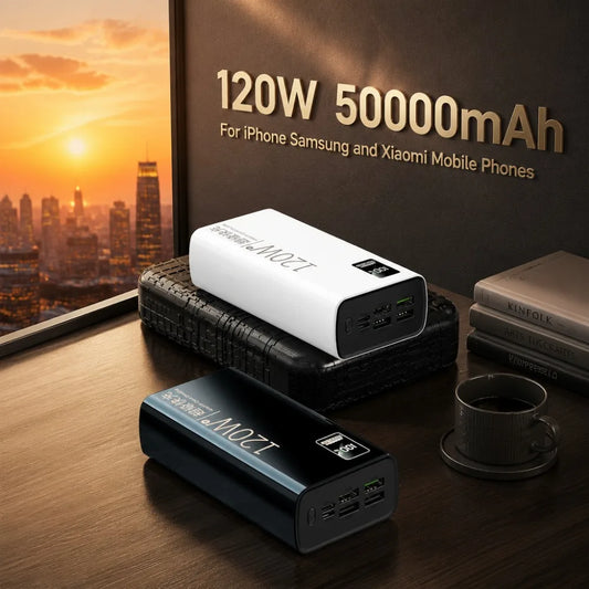 120W 50000mAh Power Bank CCC Certified Fast Charging Portable Charger For iPhone Samsung Xiaomi Mobile Phones