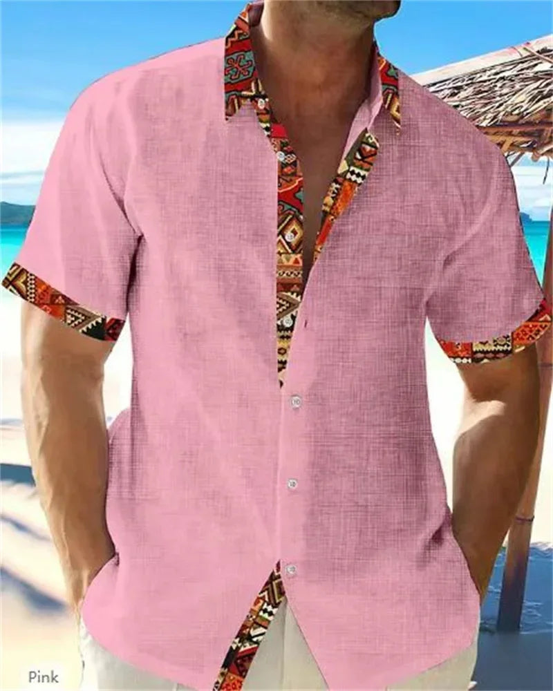 2024 new summer shirt men's Hawaiian shirt casual fashion street short -sleeved beach resort men's pocket shirt