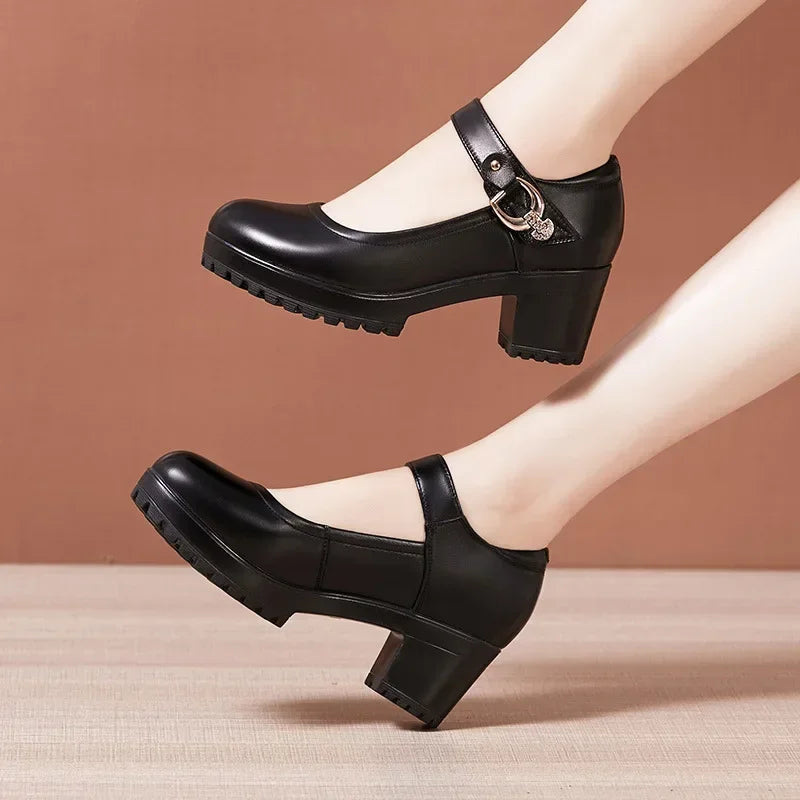 Small Big Size 32-43 Block Heel Platform Shoes 2026 Fall Spring Med Heels Pumps Ladies Wedding Work Shoes for Office