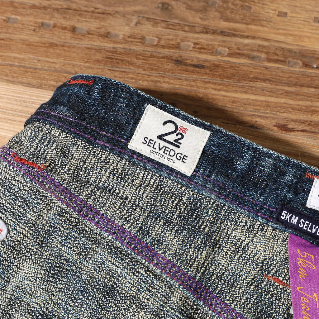 22oz Heavyweight 100% Cotton Washed Men's Selvedge Denim Jeans Taiwan Hand-spun Yarn Plant-dyed Standard Straight Fit Pants 5KM