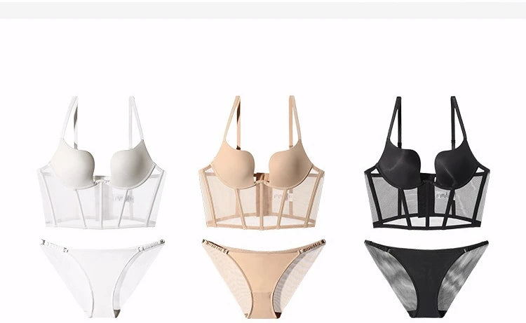 Women Push Up Bra Sets Transparent Lingerie Sexy Shaper Bra Beauty Back Comfortable Underwear Adult's Fishbone Gauze Bralette