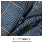 High Quality 3 Piece Checkered Suit Set Dark Blue Stylish Business Office Wedding Formal Outfit Elegant Full Man Dinner Suit