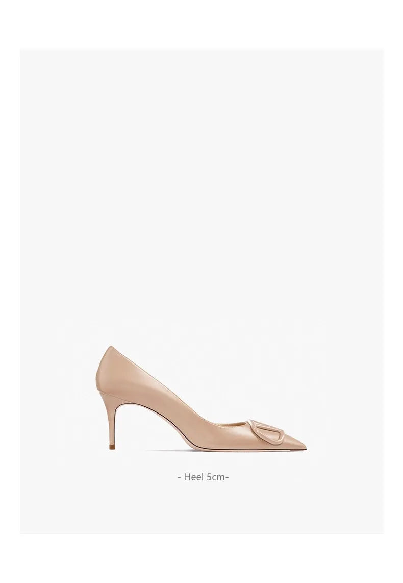 women fashon pumps with V buckle nude high heels with matte finish comfortable soft stilettos for dress