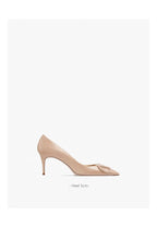 women fashon pumps with V buckle nude high heels with matte finish comfortable soft stilettos for dress