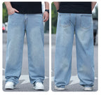 FENROOST Plus Size Men's High Waist Straight Leg Jeans Four Seasons Loose Baggy Denim Trousers Casual Versatile Long Pants New