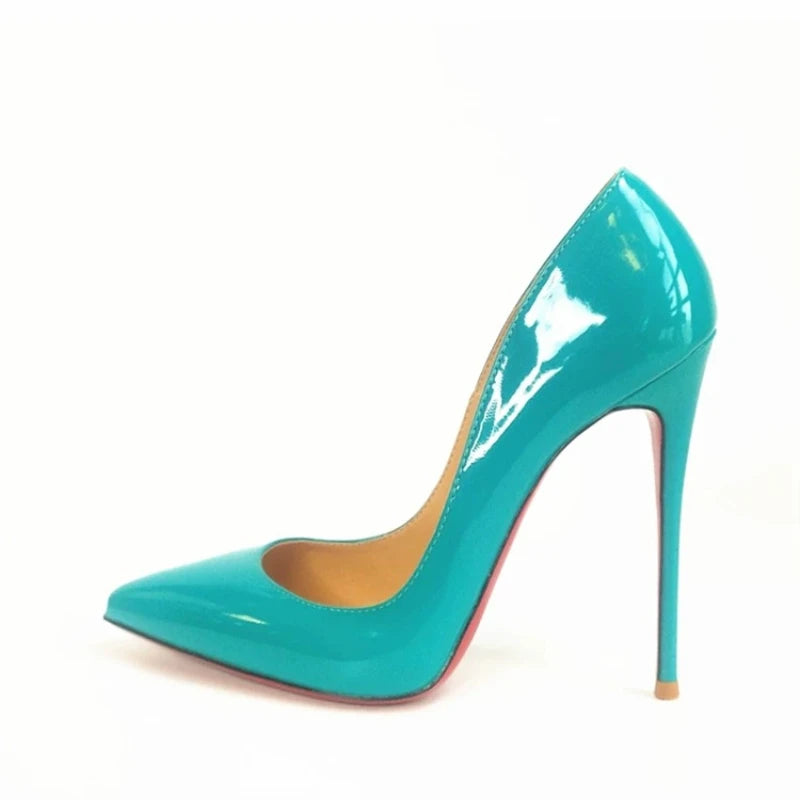 New blue high heels, socialite edition, customized sexy patent leather slim heel plus size women's single shoes