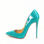 New blue high heels, socialite edition, customized sexy patent leather slim heel plus size women's single shoes