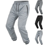 Spring/Autumn High-Quality Men's Sport Pants with Drawstring Cuffs and Zippered Pockets - Solid Color Elasticated Casual Pants