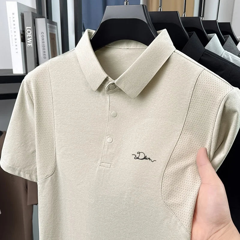 men's summer short sleeved sports polo shirt letter printed breathable t-shirt with air holes casual fashionable men's clothing