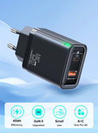 QOOVI GaN 45W USB Charger Fast Charging USB Type C Wall Charger PD QC3.0 Quick Charge For iPhone Samsung S23 S21 Laptop Tablet