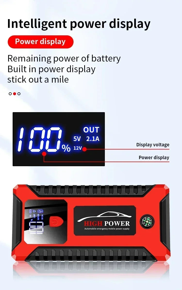 EAFC 12V Portable Car Jump Starter Power Bank with Battery Booster Charger Auto Emergency Start-up Lighting - Vehicle Starting D
