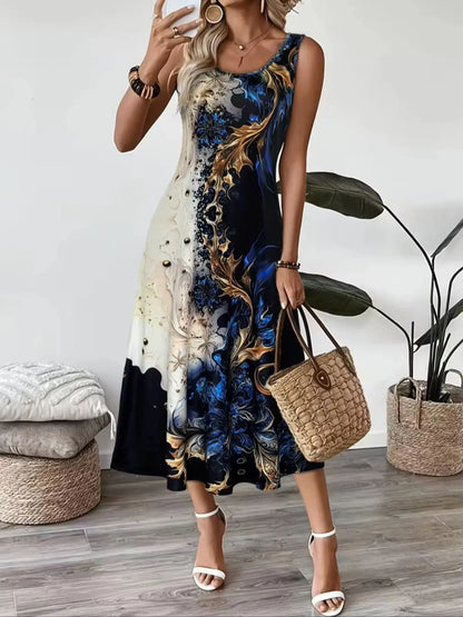 2026 Women's Casual Dresses Luxury Artistic Gradient Print Sleeveless Tank Dress Female Clothing Elegant Beach Dress New