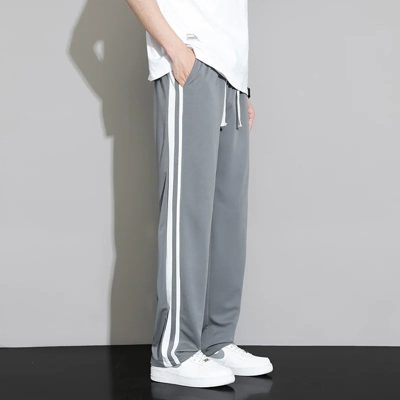 Summer New Men Sweatpants Joggers Straight Pants Neutral Breathable Loose Outdoor Quick Drying Fabric Striped Casual Trouser