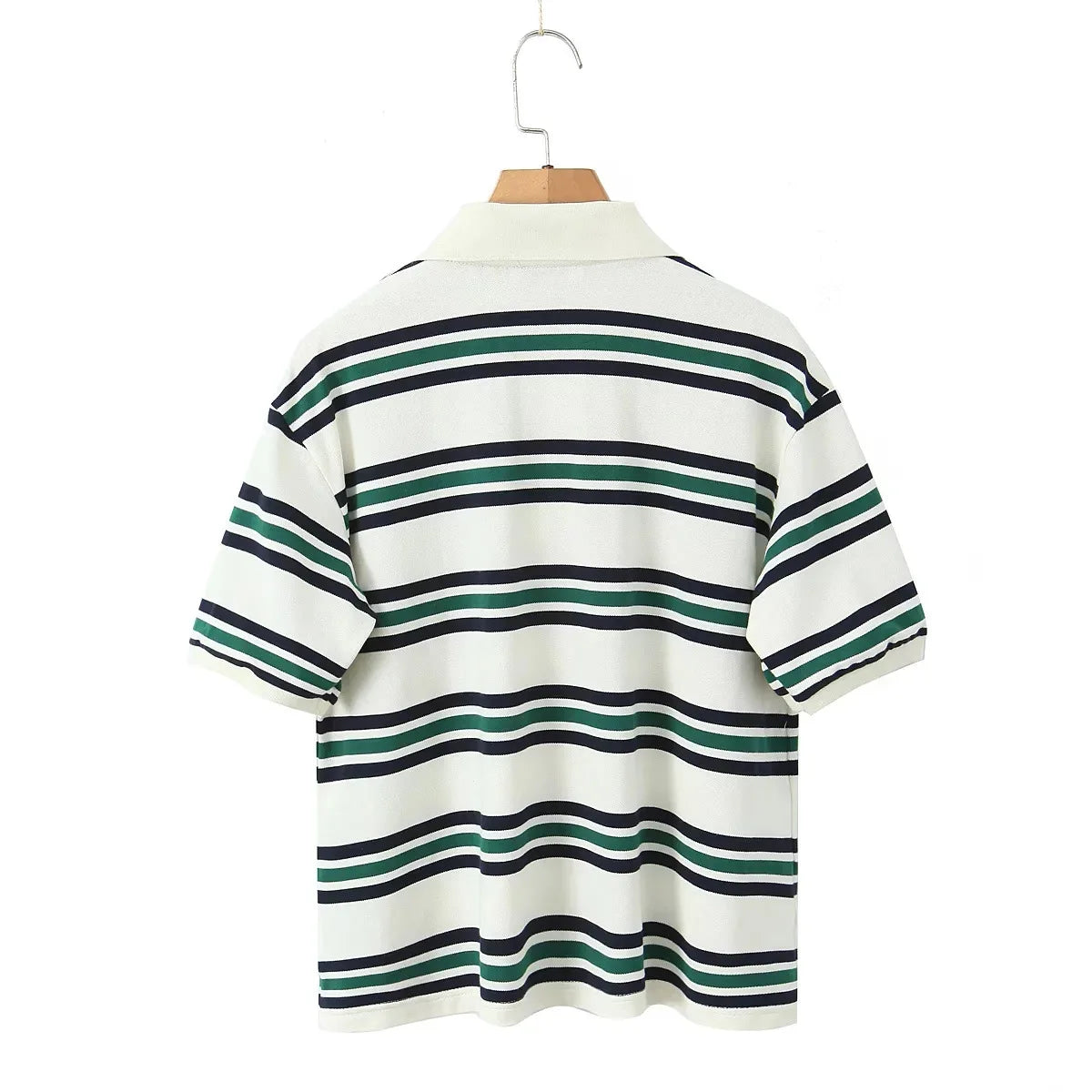 Summer Ladies Polo Shirts Woman Shorts Short Sleeve Brown Striped Vintage Clothes Polo Shirts Mujer Streetwear Crop Tops Casual