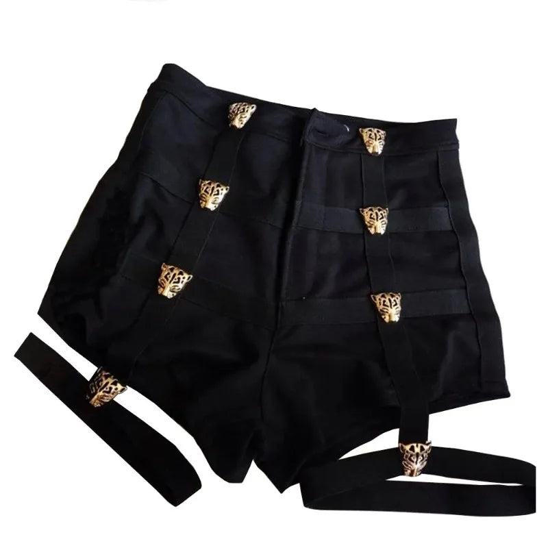 Sexy Ladies Hot Shorts Cotton High Waist Punk Style Rock Bandage Hollow Out Dance Show Party Club Skinny Short Fashion