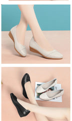 Women Fashion Light Weight Wedge Heel Comfort Spring Autumn Shoes Casual Sweet  Black Leather Soft Bottom Flat Shoes