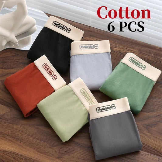 6Pcs/Men's Underwear High Quality Pure Cotton Boxer Shorts Anti-bacterial Breathable Sports Men Underwear Elasticity Large Size