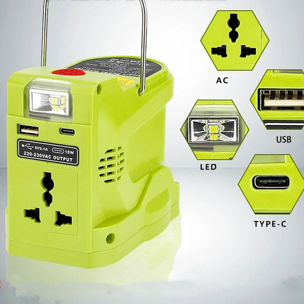 200W Portable Power Station Power Generator For Ryobi 18V Lithium Battery Portable Power Inverter With Dual USB 280LM LED Light