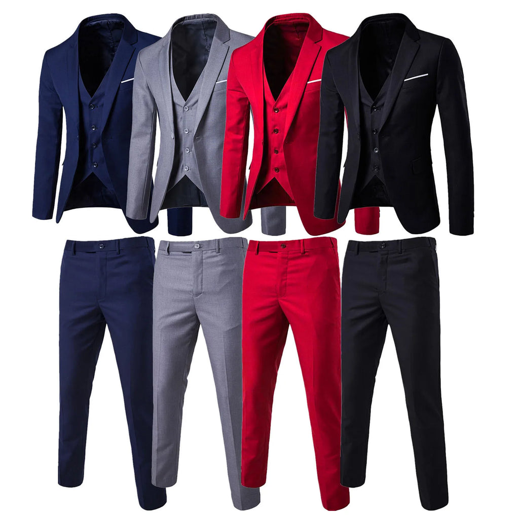 Men Blazers 3Pieces Sets Wedding Formal Elegant Business Luxury Full Vest Pants Coats Classic Jackets Suit Coat Blazers Trousers
