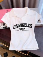 Summer women's white short sleeved POLO T shirt loose and comfortable soft vacation punk style