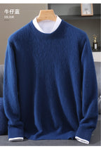 Autumn Winter 100% Mink Cashmere Sweater Men's Round Neck Pullover Loose Solid Color Plus Size Base Knit Business Casual Sweater