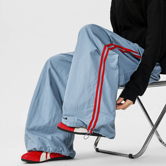 American Striped Quick - Drying Relaxed Pants for Men, Straight - Leg Wide - Leg Cargo Design Streetwear Couple's Work Trousers