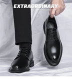 Mens Black Leather Shoes Autumn British Style Formal Business Footwear Low Top Commute Style Dress Shoes For Suits