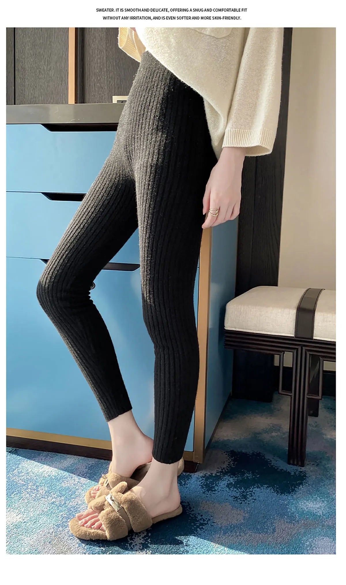 Autumn Winter 100% Merino Wool Leggings for Women Thickening Leggings Small Feet Pencil Pants Outdoor Casual Stretchy Pants
