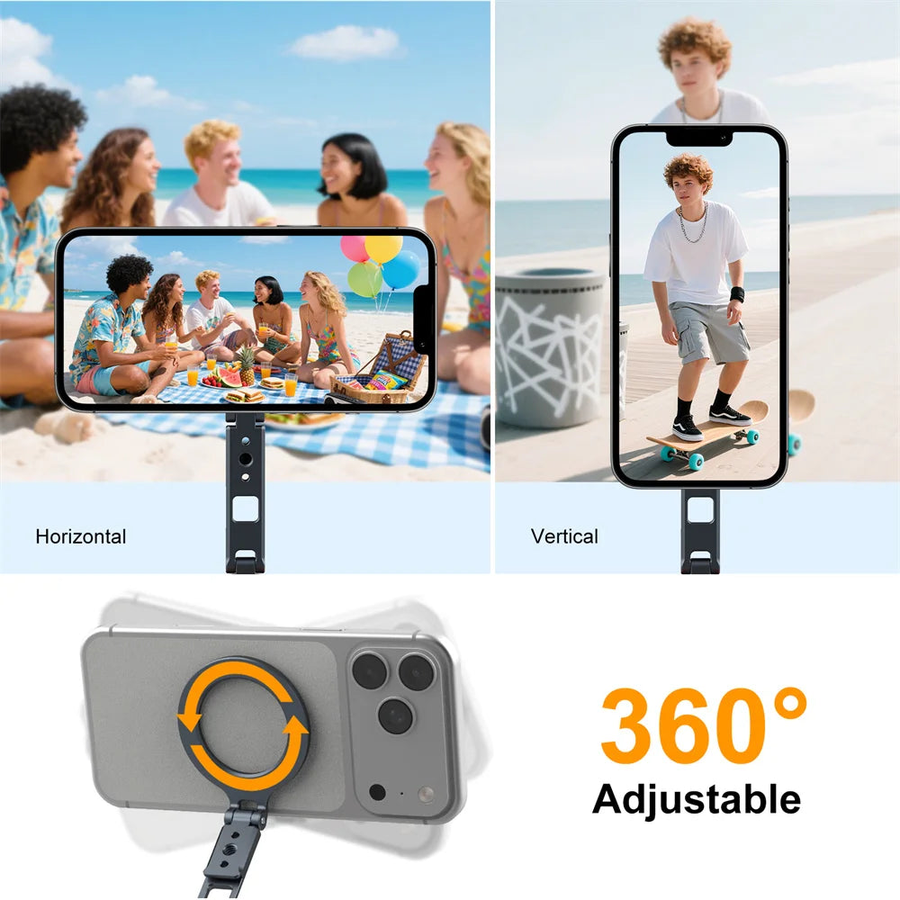 For MagSafe Phone Tripod Holder Mount Aluminum Magnetic Mount Adapter with 1/4” Screw Cold Shoe for iPhone 17 16 15 14 13
