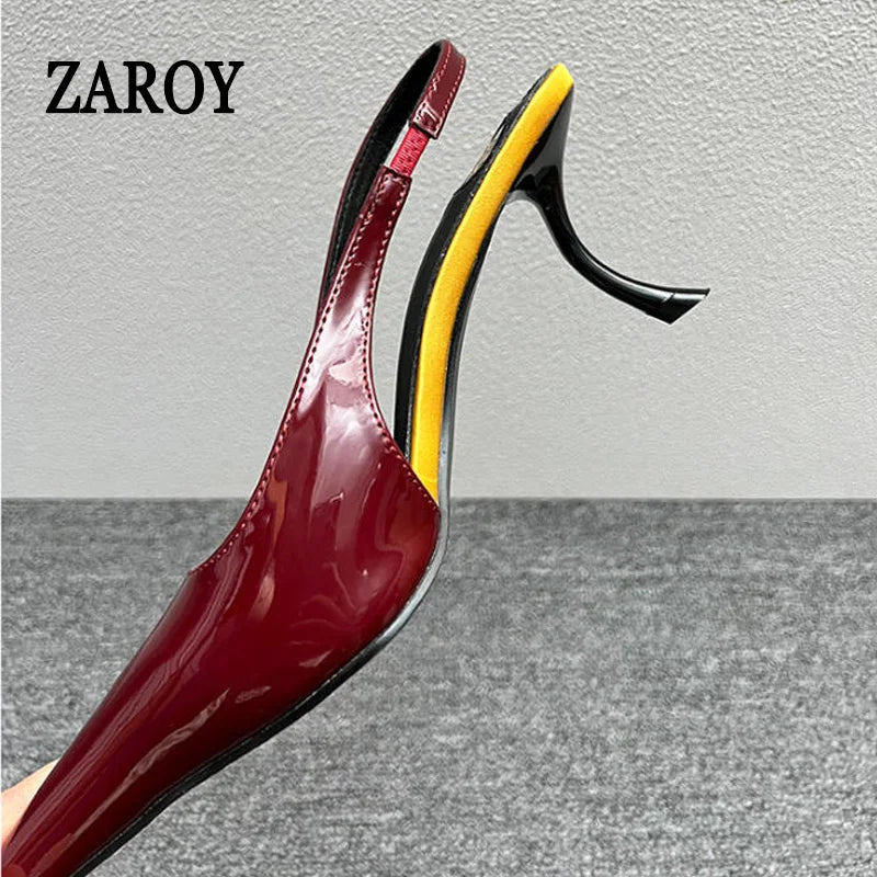 Women's Designer Heels Patent Leather Pointed Toe Sculptural Thin High Heels Sandals Pumps Runway Chic Luxury Party Dress Shoes