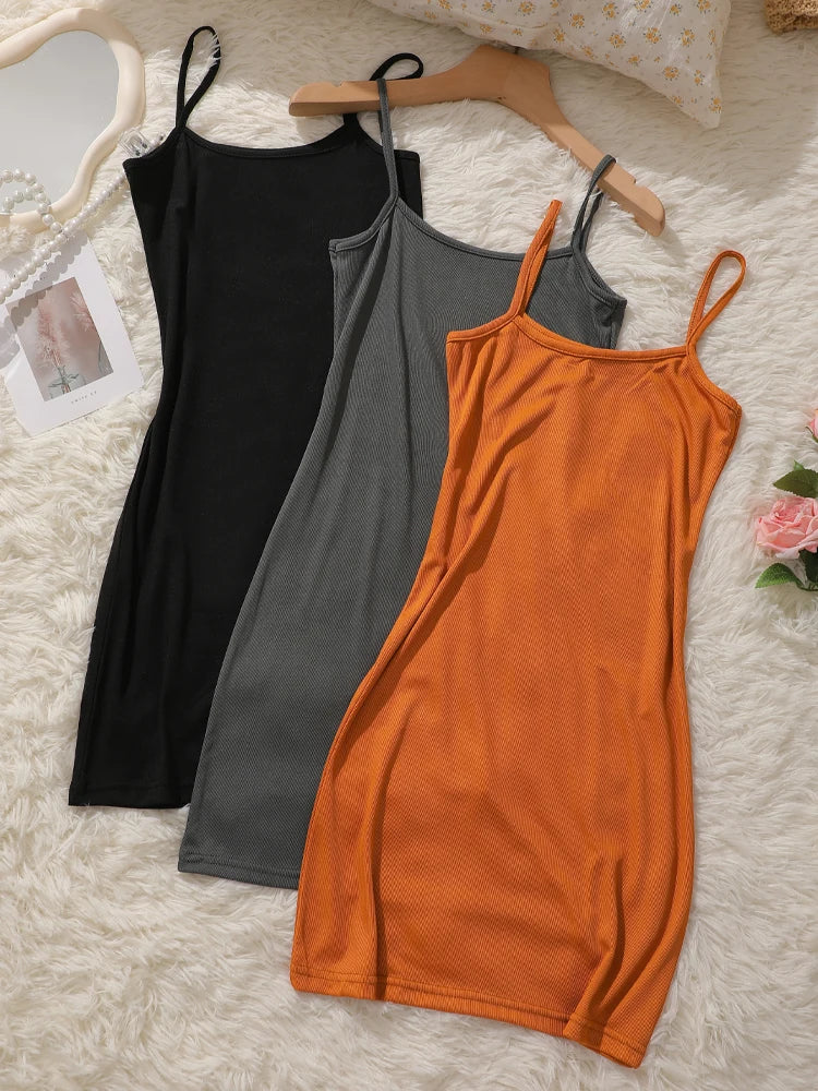 New Summer Stretch Mini Dress 2026 Women Sexy Bodycon Skirt Strap Beach Outfit Tight Wrap Hip Dress Sleeveless Camisole Sundress
