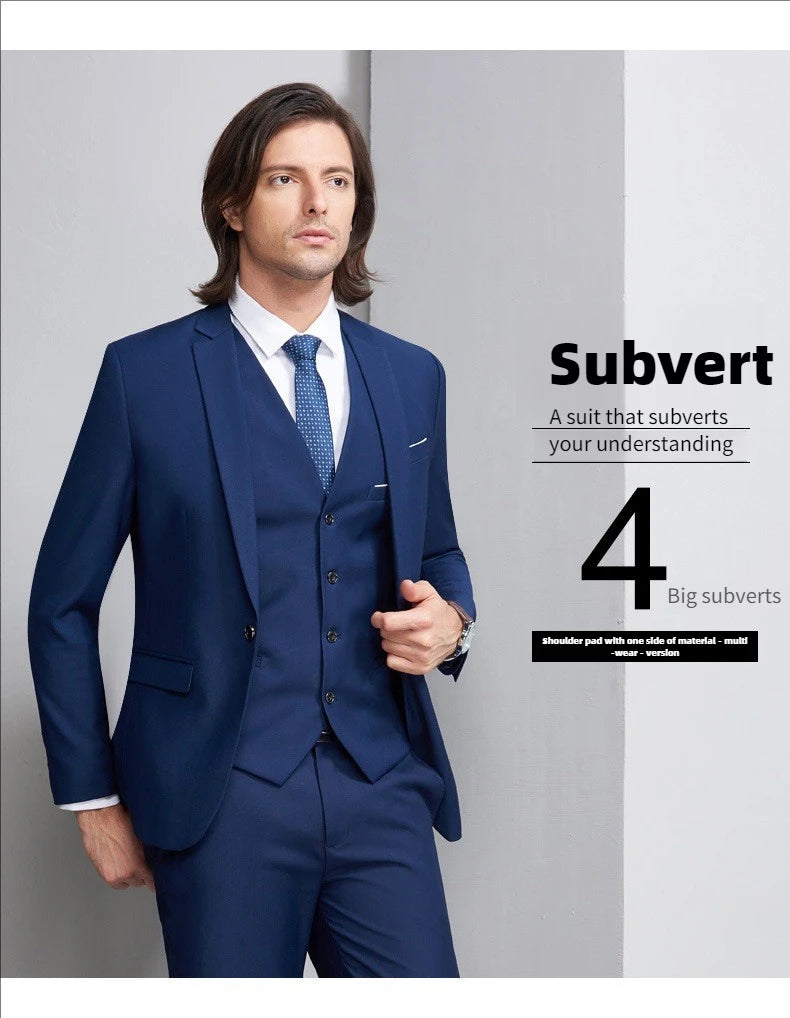 Men's 2 Piece Suit Set Solid Color Elegant Wedding Formal Business Dress Blazer Vest Pants Classic Tuxedo for Party Groomsmen