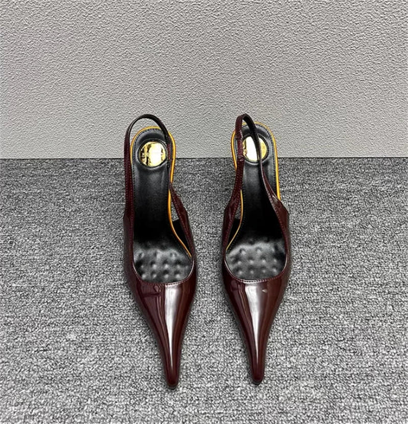 Women's Designer Heels Patent Leather Pointed Toe Sculptural Thin High Heels Sandals Pumps Runway Chic Luxury Party Dress Shoes