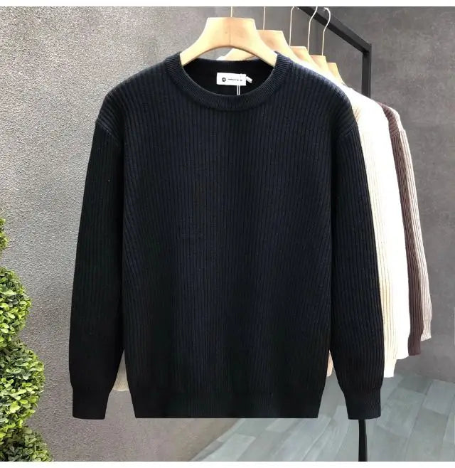 Korean Style Men's Sweater Vertical Stripes Round Neck Pullovers High Quality Inner Soft Knitted Fashion Versatile Undershirt
