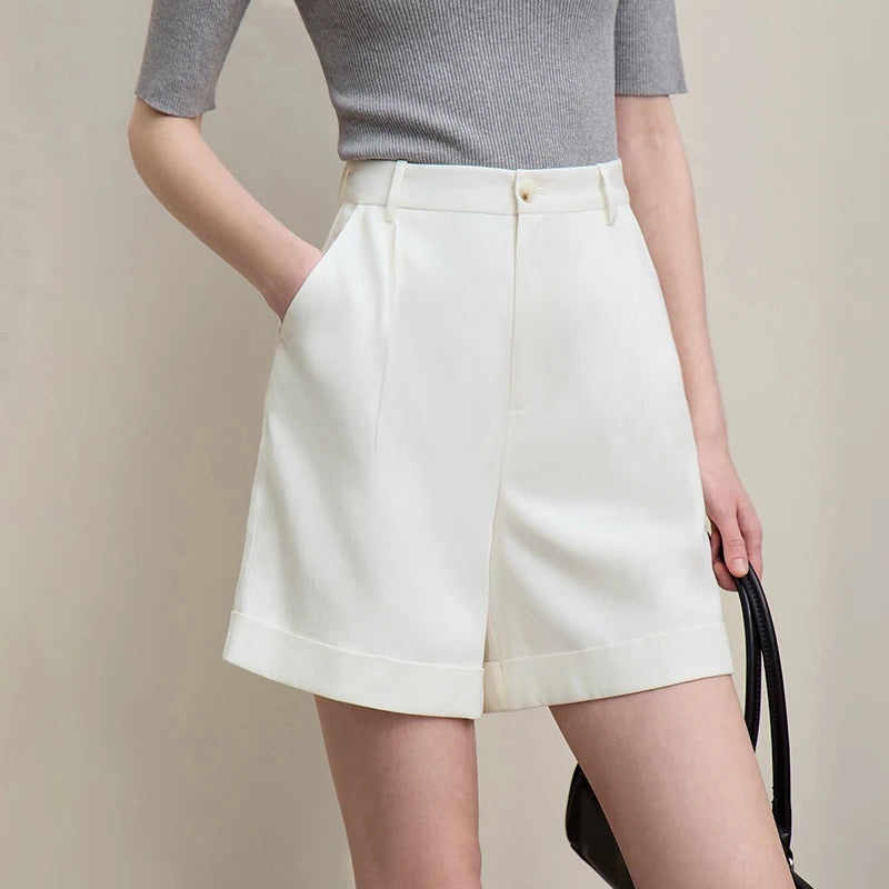Amii Women's Shorts 2026 Summer New Rolled Casual Cotton Pants Cuffed Hem Solid Color Versatile Basic Woman Clothes 12622140