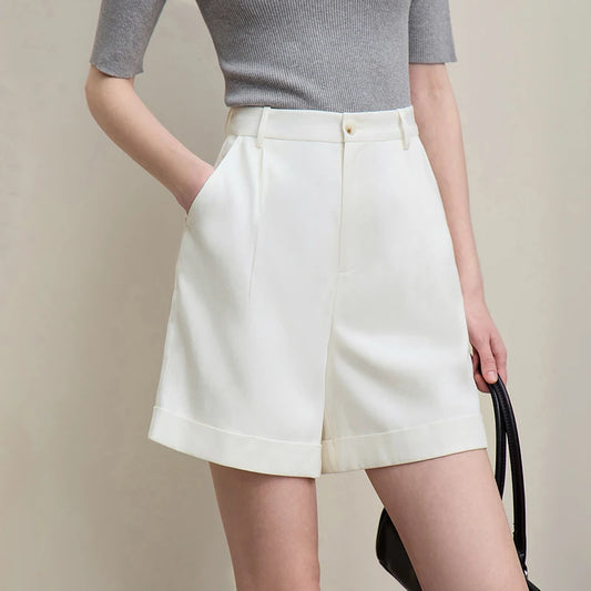 Amii Women's Shorts 2026 Summer New Rolled Casual Cotton Pants Cuffed Hem Solid Color Versatile Basic Woman Clothes 12622140