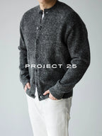 PROJECT 25 Men's Vintage Melange Wool Cropped Button-Down Cardigan – Relaxed Fit Heathered Knit Sweater