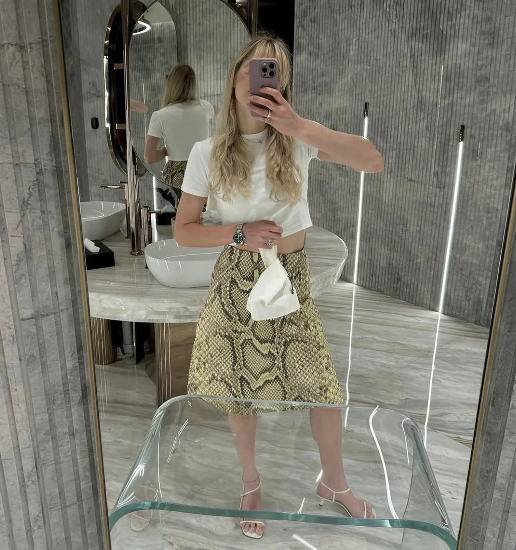 Tossy Snakeskin Printed Fashion Skirt Women's High Waist Slim Contrast Patchwork Commute Streetwear Female Vintage Y2k Skirt
