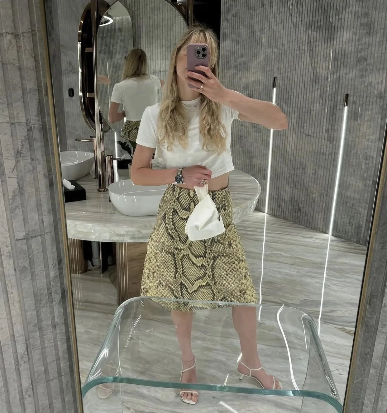 Tossy Snakeskin Printed Fashion Skirt Women's High Waist Slim Contrast Patchwork Commute Streetwear Female Vintage Y2k Skirt