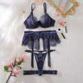 Ellolace Willowy Women's Lingerie Sets Luxury Sequin Bra Belt Thong 3PC with Leg Circles Luxury Tulle Women Intimate Underwear