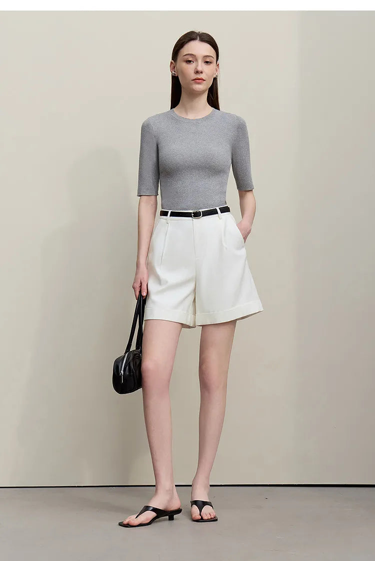 Amii Women's Shorts 2026 Summer New Rolled Casual Cotton Pants Cuffed Hem Solid Color Versatile Basic Woman Clothes 12622140